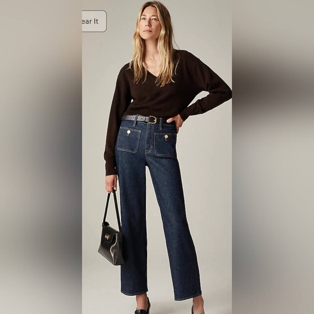 J Crew 96' Slim-Wide Dark Jeans Sailor Pockets Size 34 (18) Fisherman Core
